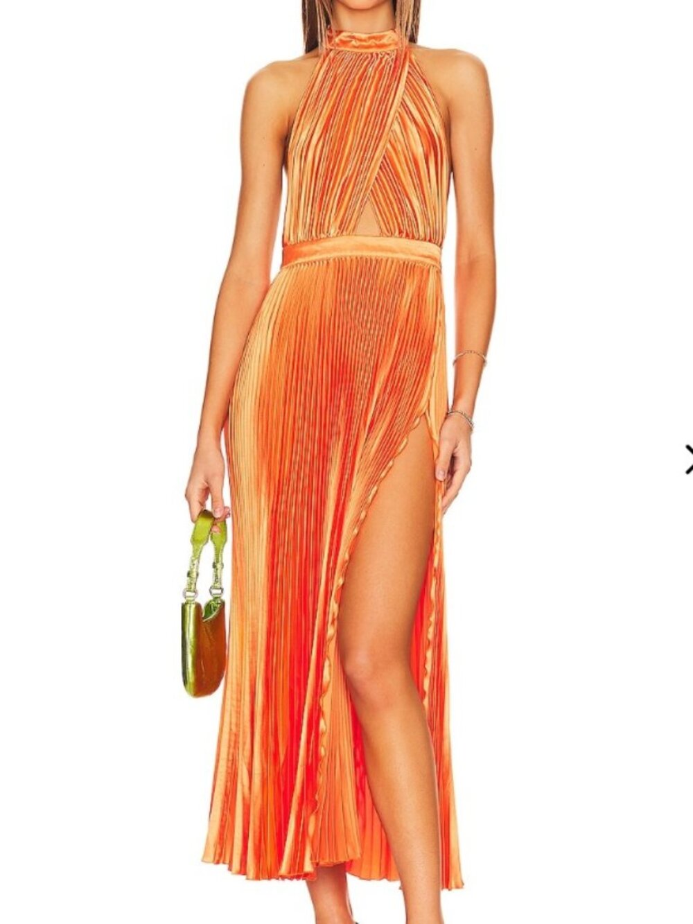 L'IDEE Renaissance Split Gown Tangelo Orange Pleated Halter Formal 6/XS - Picture 3 of 4